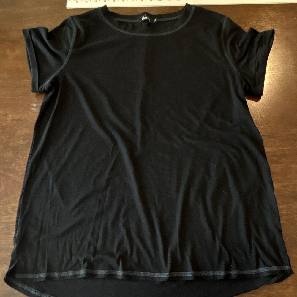 Besfly Women's Black XL Activewear T-Shirt Round Neck Short Sleeve Stretch 0127
